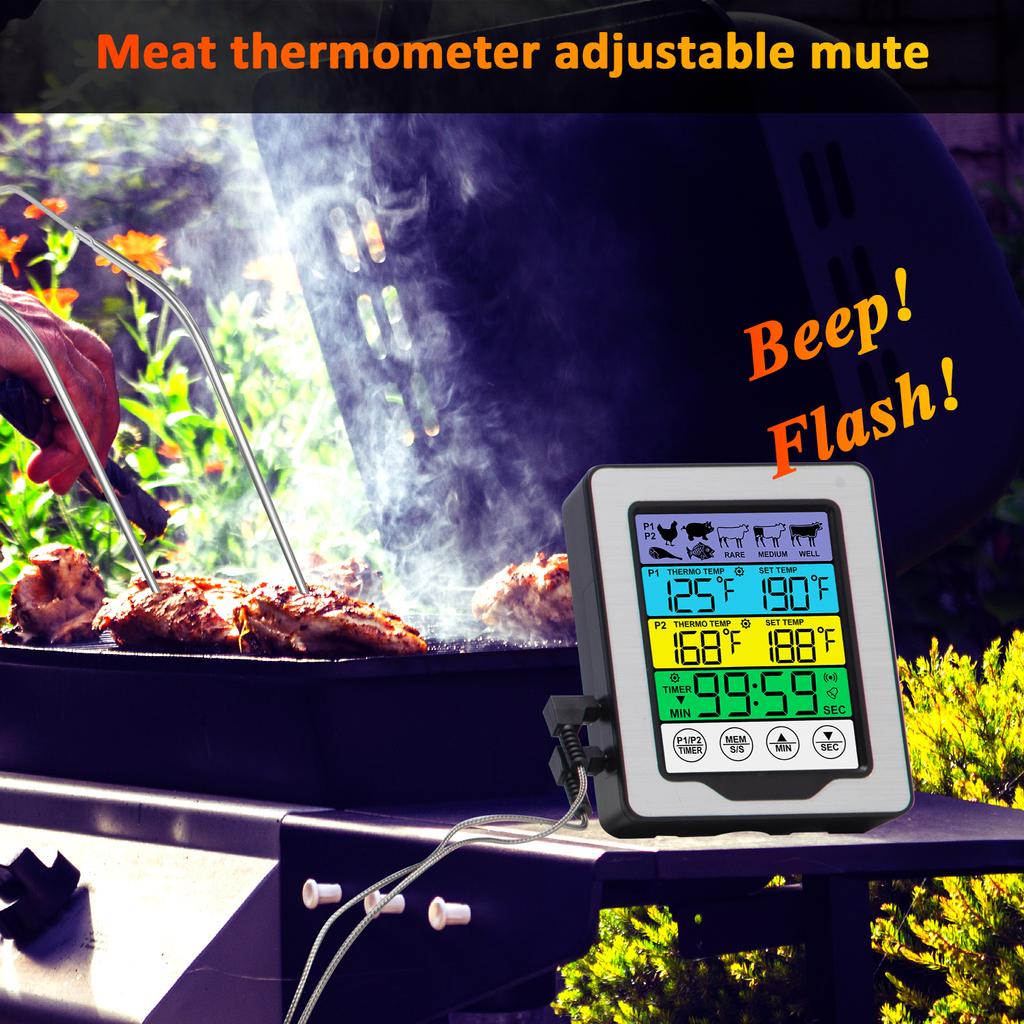 Color Touch Screen Digital Food Temperature Gauge Cooking Meat Thermometer with Dual Temperature Probe, Digital Oven