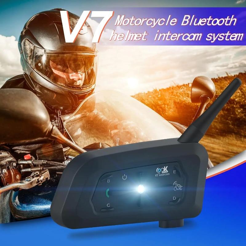 BT 5.1 Helmet Interphone V7 Helmet Bluetooth Intercom Motorcycle Communication Headsets for Motorcycling Skiing Climbing