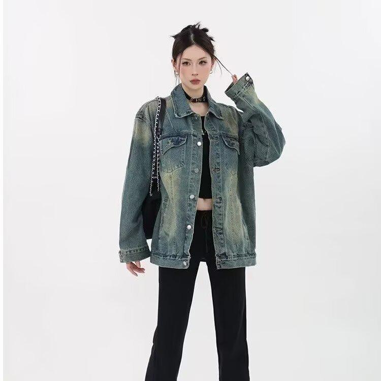 Унисекс Уличная Ретро Потертая Джинсовая Куртка - Женский Свободный Топ в Стиле BF 3XL синий