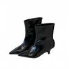 2025 autumn and winter new European and American fine heel middle heel fashion pointed short boots wide boots solid color boots