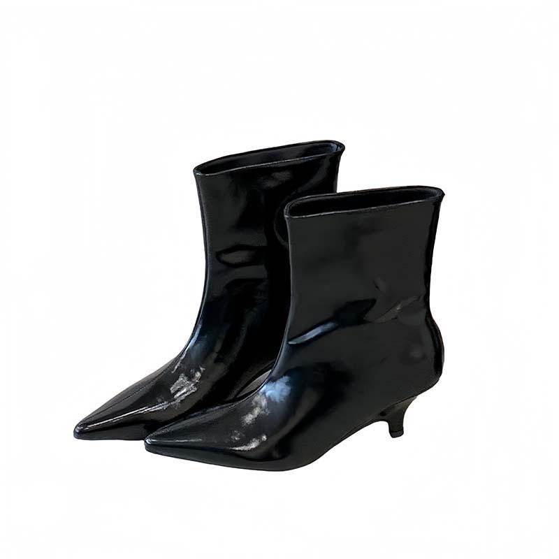 2025 autumn and winter new European and American fine heel middle heel fashion pointed short boots wide boots solid color boots