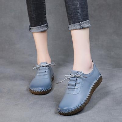 Spring Women Flat Shoes Handmade Sewing Genuine Leather Cow-muscle Soft Bottom Daily Lace Up Women Casual Shoes