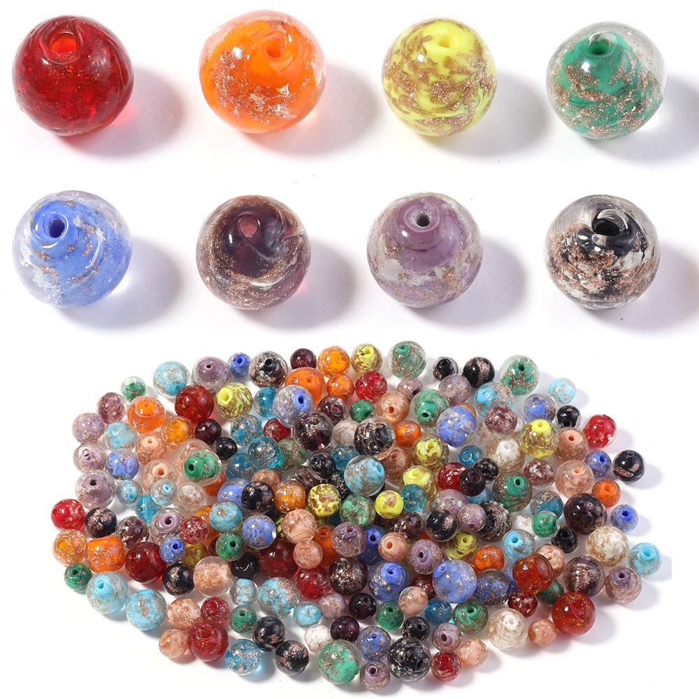 10pcs 8/10/12mm Lampwork Beads Colorful Golden Sand Glass Round Loose Beads For Jewelry Making DIY Bracelet Earrings Accessories
