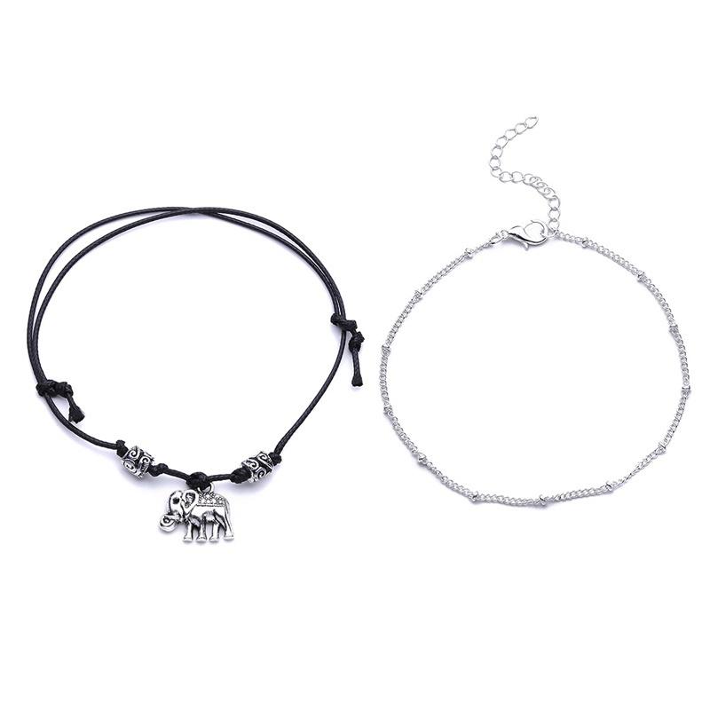 Moon SONGLIN Elephant Anklet Braided Chain Double Anklet Bracelet Moon SONGLIN Elephant Anklet Braided Chain Double Anklet Bracelet