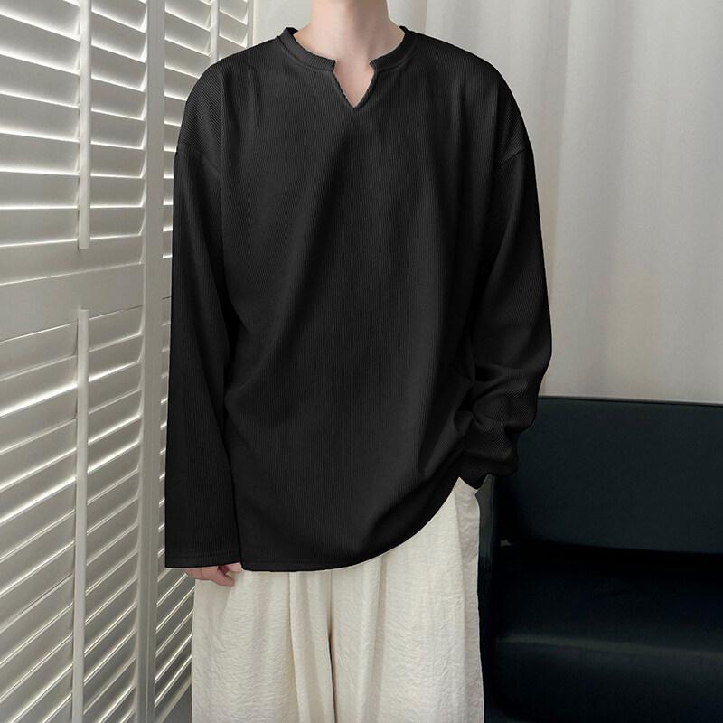 2025 Frühling Herrenmode V-Ausschnitt Pullover Herrenbekleidung Herren Einfarbig Eisseide Freizeit-T-Shirts Herren Allround-Tops