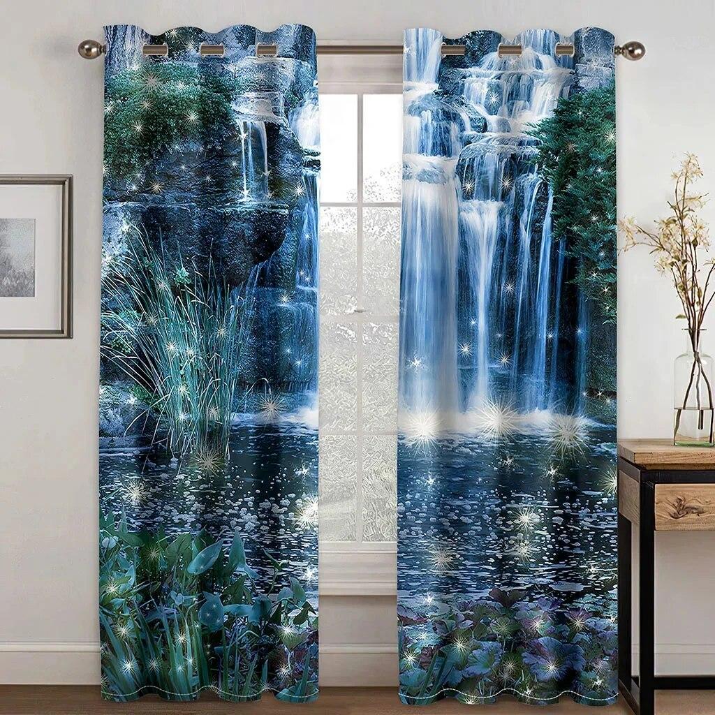 

Mountain Streams Waterfall Blackout Curtains High Shading for Living Room Bedroom Window Drape Home Decor W50xH130(CM)x2PCS-Rod pocket