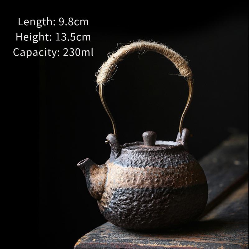 

230 мл Винтажный керамический чайник с ручкой Чайник для заваривания чая в китайском стиле Vintage Burnt-Stone Grain