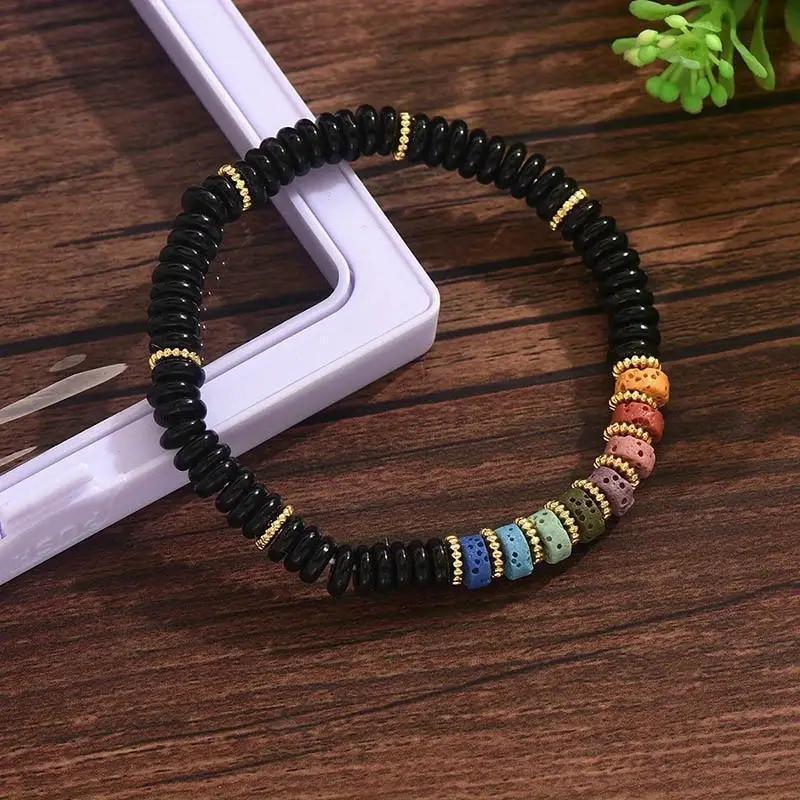 Handmade Geometric Crystal Bead Bracelet With Volcanic Stone Men Women Minimalist Luxury Gift Black Crystal Lava Stone