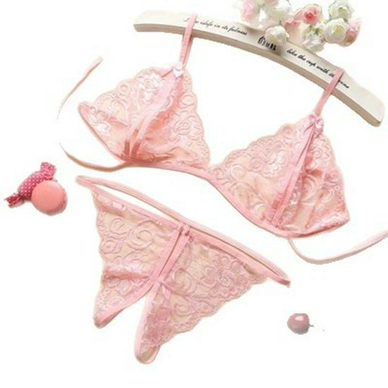 Sexy súprava spodnej bielizne pre plnoštíhle: Čipkovaná tanga s otvoreným rozkrokom pre čistú túžbu