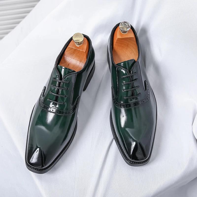Luxury Brand Green Loafer Shoes Mens Formal Shoes British Style Dress Shoes High Quality Work Casual Leather Oxfords Mocassins