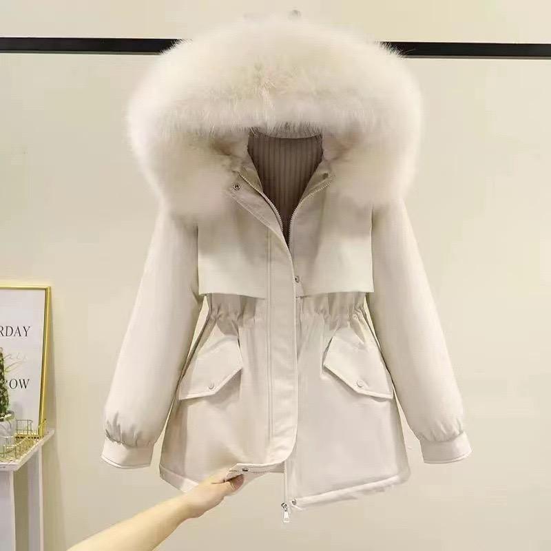 

Зимняя меховая куртка с воротником из плотной тканиНовый стиль Темперамент Длинная хлопковая куртка с подкладкойПарки большого размера для женщин Зимняя куртка XXL белый