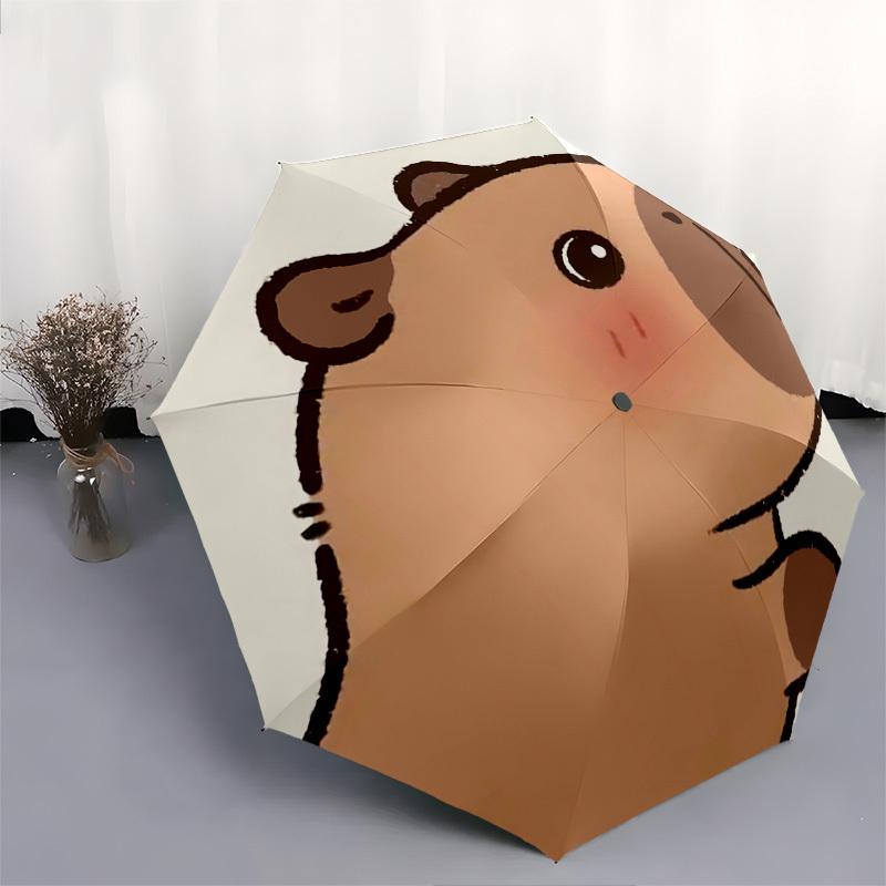 Süßer, automatischer Klappschirm mit Capybara-Motiv, Kompaktes 8-Rippen-Design, Einzigartiger Stil, Geeignet für den täglichen Gebrauch im Freien, Perfektes Geschenk für Freunde an