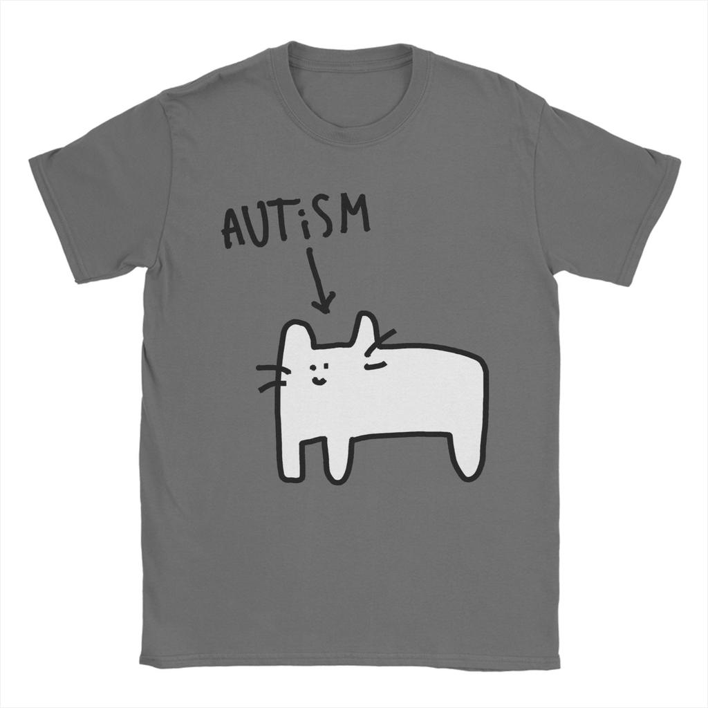 Men Women Autistic Cat Funny Animal T Shirt Pure Cotton Graphic Tee Shirts  Clothing Outfits