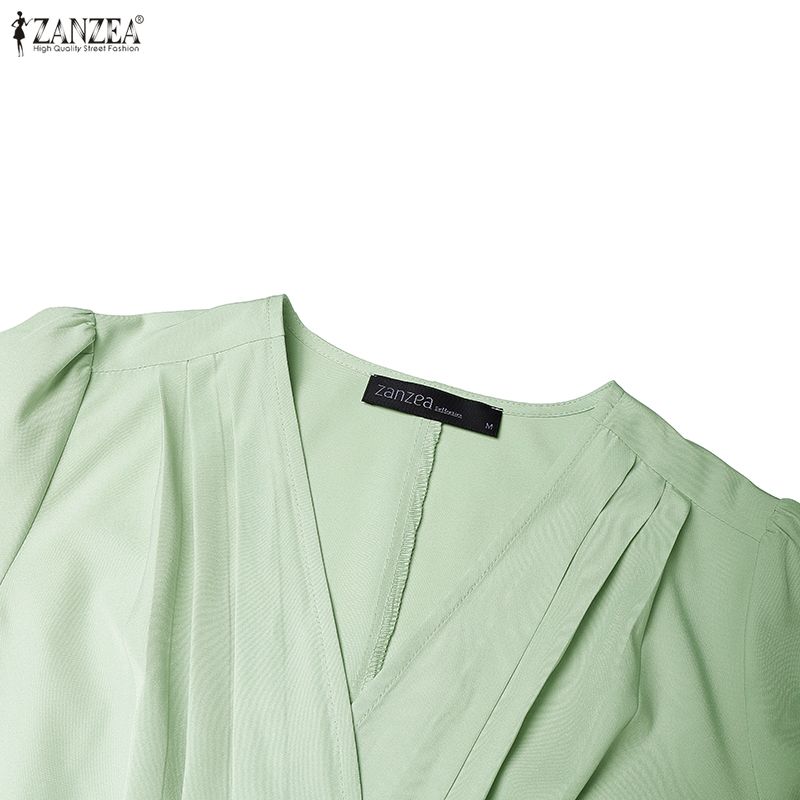 ZANZEA Women Elegant Casual V-Neck Long Sleeve Dress
