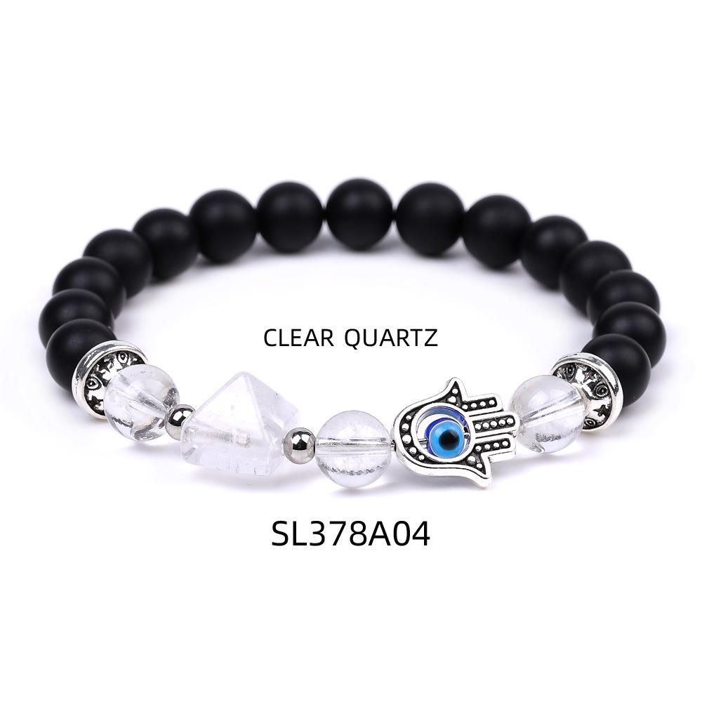 Women's Amethyst Pyramid & Hand of Fatima Bracelet with Devil's Eye & Agate Tiger Stone