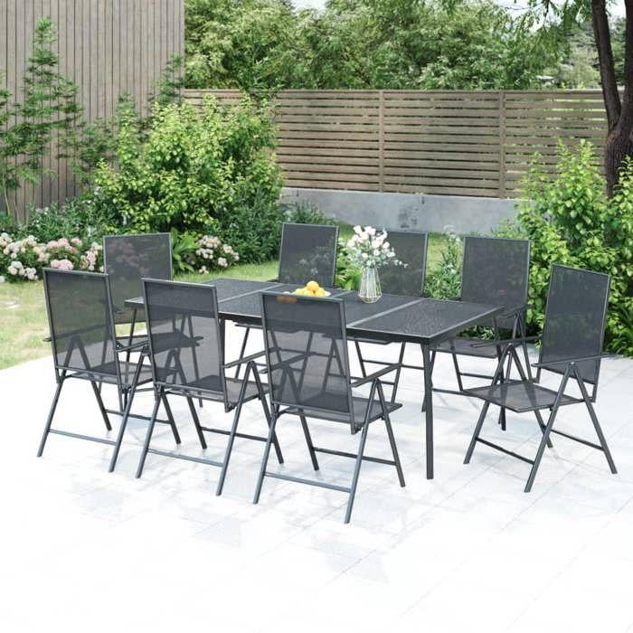 VidaXL Ensemble à manger de jardin 9 pcs anthracite acier, ensemble de salle à manger, ensemble de salle à manger 3187984
