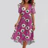 Robe Imprimée Décontractée Ample à Col en V et Manches Courtes avec Jupe Évasée pour Femme