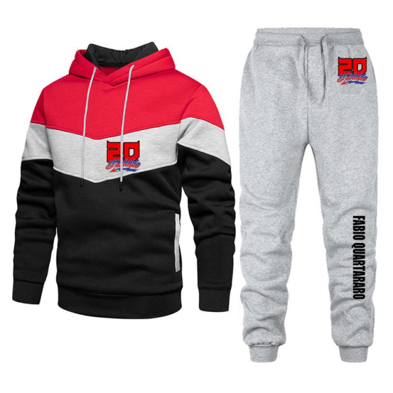 Men FABIO QUARTARARO WITH SIGNATURE Tracksuits Two Piece Set New Three Color Patchwork Hoodie Pant Fshion Casual Sportswear