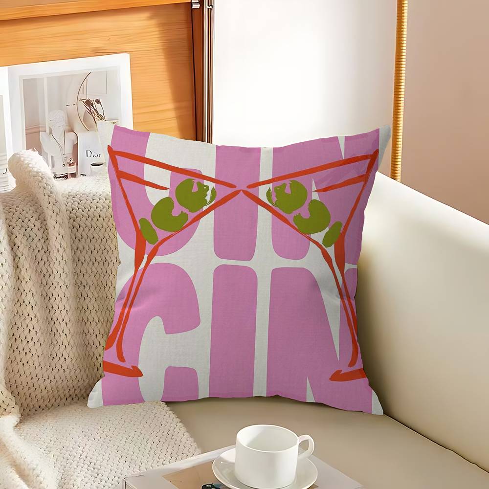 Simplicity Vintage Pink Cartoon Print Canvas Personalized Pillow Cover Kids Bedroom Wild Party Decor Pillowcase Kid Shower Gift