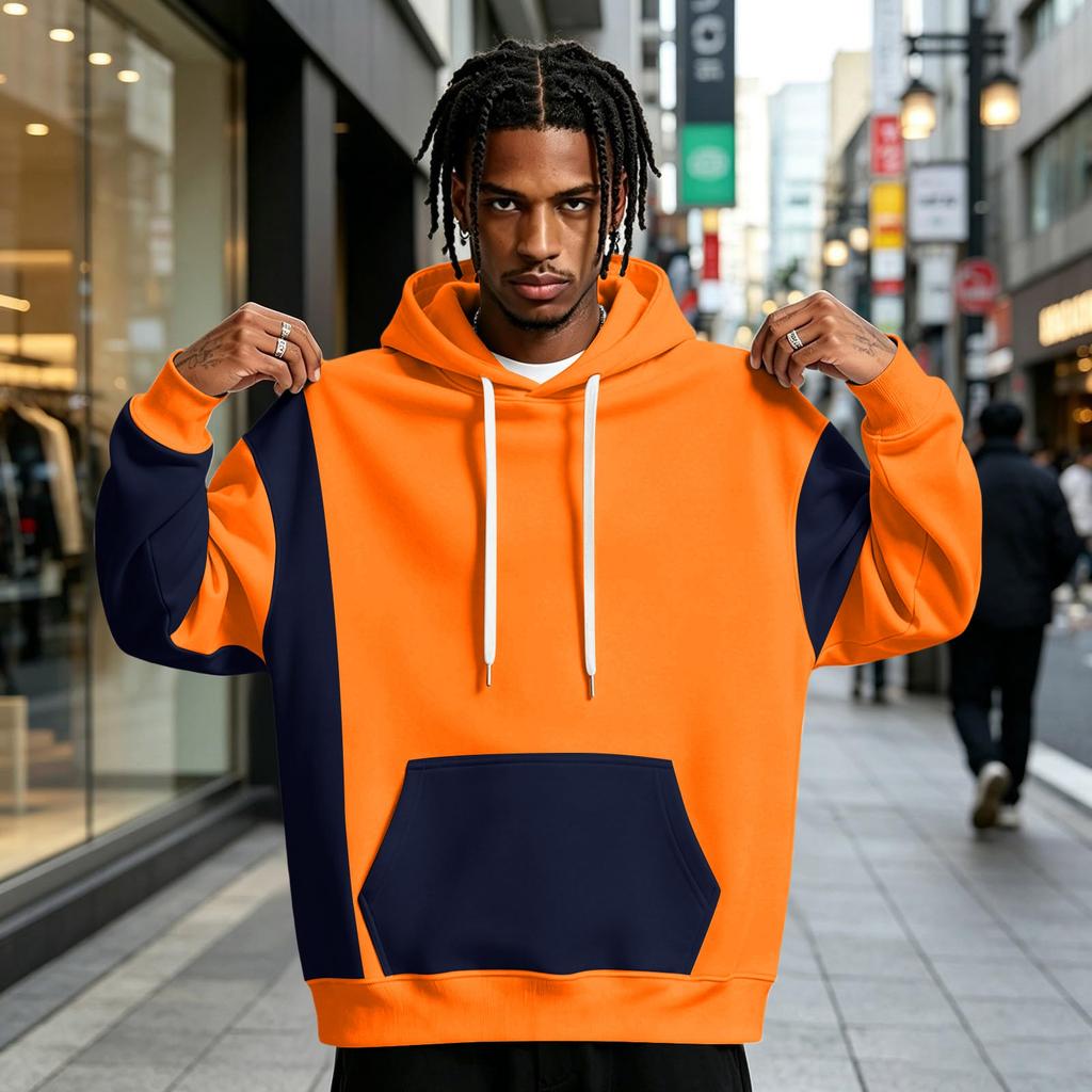 Men's Colorblock Hoodie with Pocket Casual Athletic Pullover