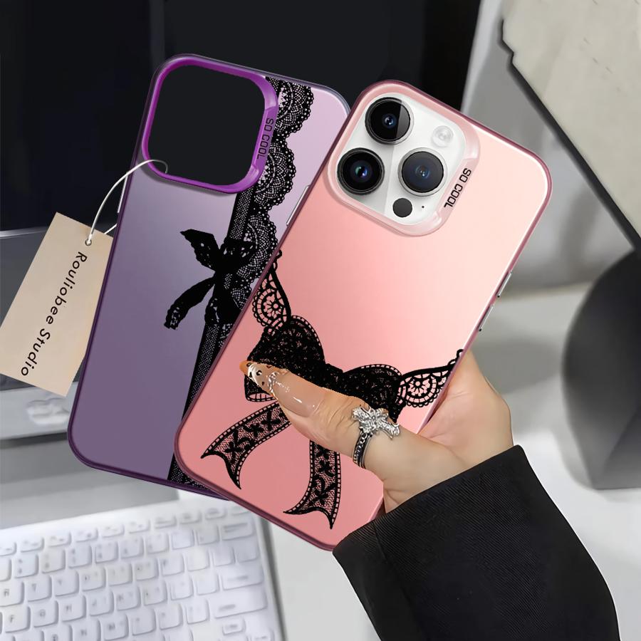 Back Phone Cover Case for iPhone 17 Pro Max XS 16 12 15 Plus 13 Pro 11 14 XR Air Retro Black Lace