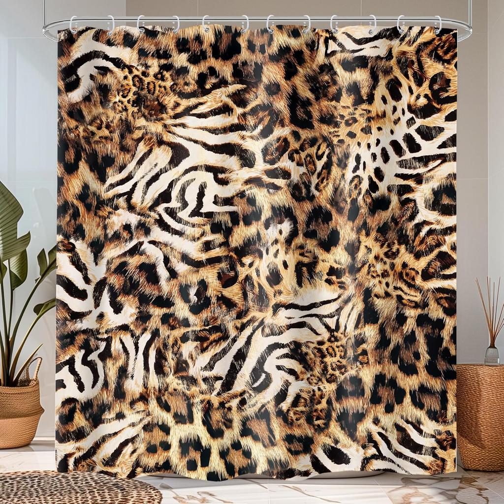 Leopardenmuster Duschvorhang Zoll Wildes Safari-Hautmuster Kraftvolle Gepardenkatze Panthera Schwarzbraunes Fell Wil