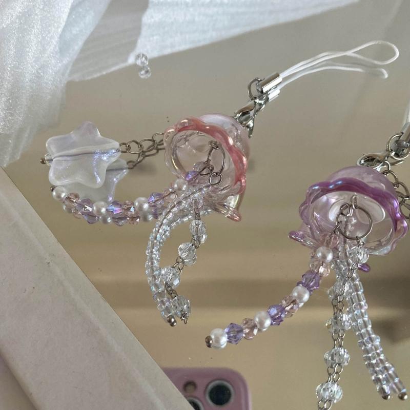 Cute Jellyfish Star Charm Phone Chain for Women Girls Handmade Beaded Keychain