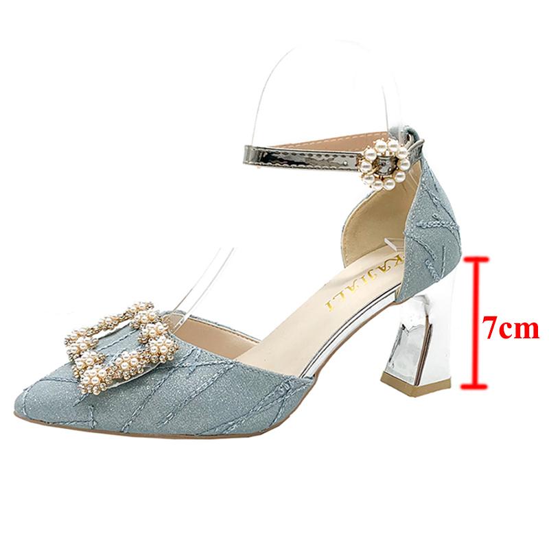 Rimocy Bling Crystal Tenké Lodičky Lodičky Dámské Špičatá Špice Kotníkový Pásek Společenské boty na podpatku Dámské Elegantní Pearl Boty na vysokém podpatku