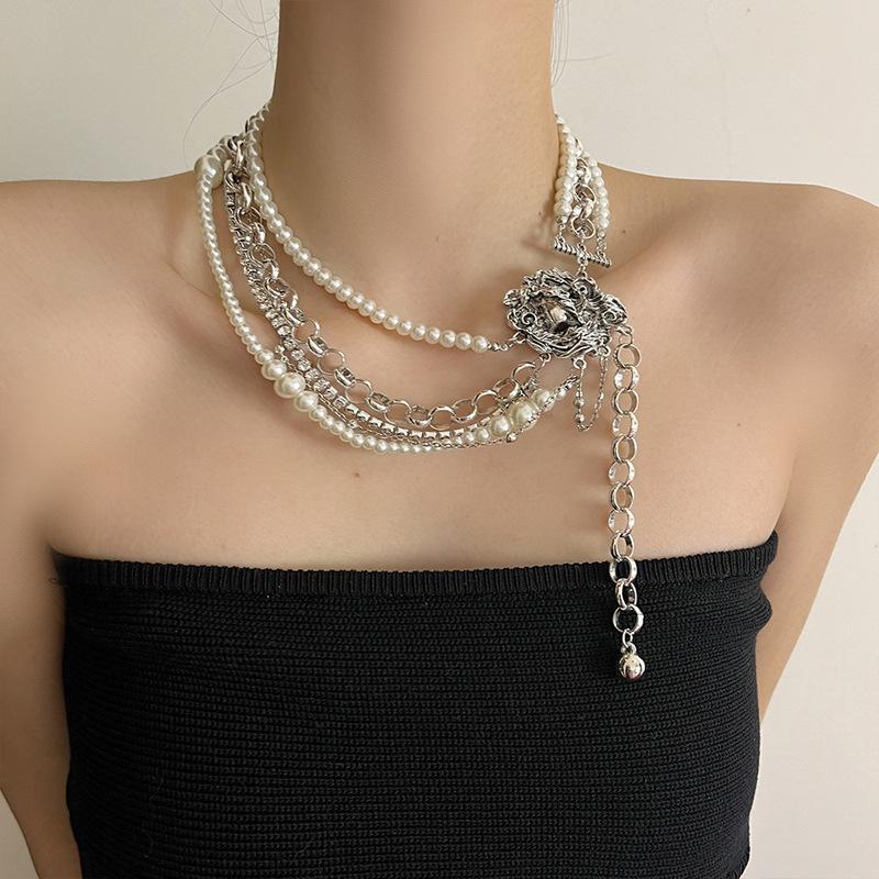 Trendy Glass Pearl Layered Necklace - Punk & Spicy Clavicle Chain for Women