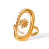 Luxurious European-American 18k Gold Titanium Steel Seashell Epoxy Open Ring for Women