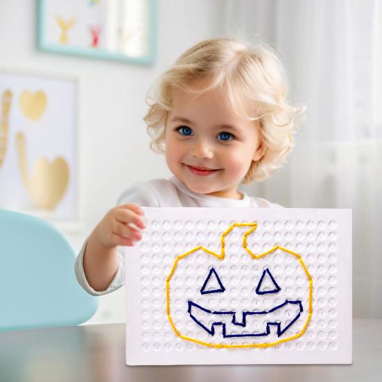 Kids Threading Board with Pens Laces Fine Motor String Weaving Drawing Board Toddlers Boys Girls Stitch Grid DIY Lacing Board Toy