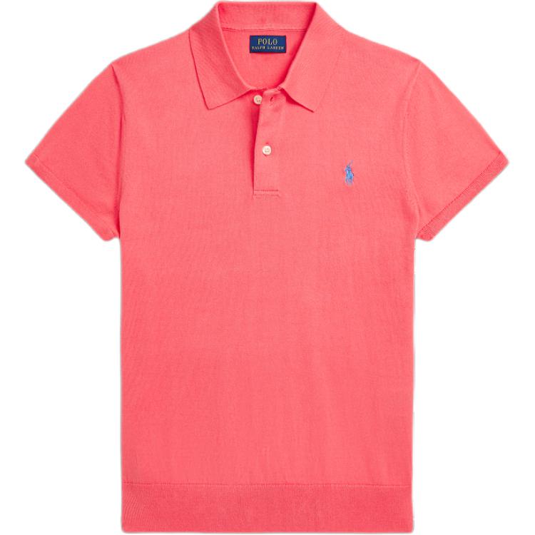 Polo Ralph Lauren SS24 Solid Color Small Pony Embroidered Straight Cut Short Sleeve Polo Shirt Women tops Coral-Red WMPOSWENC020927-600