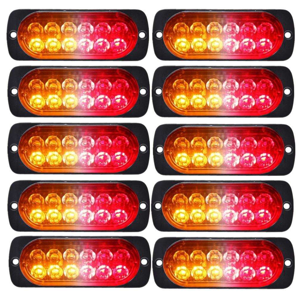 10PCS 12LED Lights Emergencies LED Car Strobe Lights Flashing Warning Light Beacon White Amber 12V 24V LED Stroboscopes For Auto