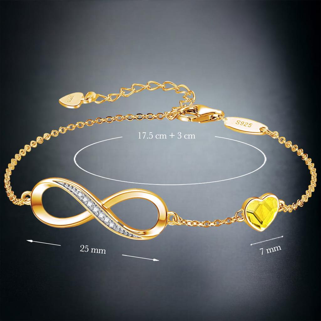 Złoty komplet infinity prezentowy z cyrkoniami - naszyjnik i bransoletka - srebro 925 - pozłacane 24k - sunflower