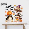 Seasonal Wall Decor for Living Room Cartoon Halloween Sticker, Self Adhesive PVC Removable Decal, Wizard Holiday Art Birds Scarecrows Jack-o-lanterns