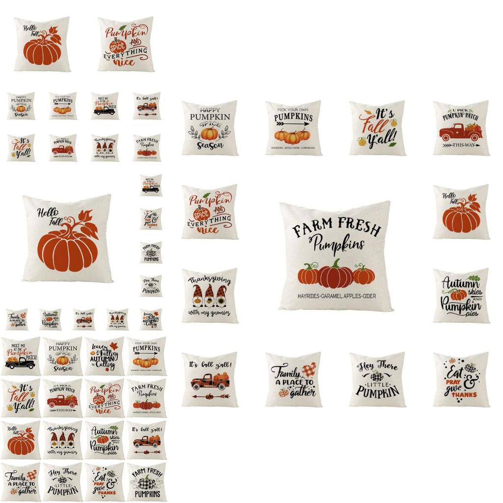Autumn Fall Thanksgiving Throw Pillow Case Cushion Cover Maple Pumpkin Decor