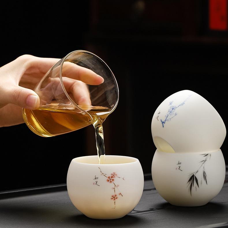 Dehua White Porcelain Suet Jade Dragon Egg Kung Fu Teacup Large Capacity Household Personal Master Cup Tea Room Tea Cup