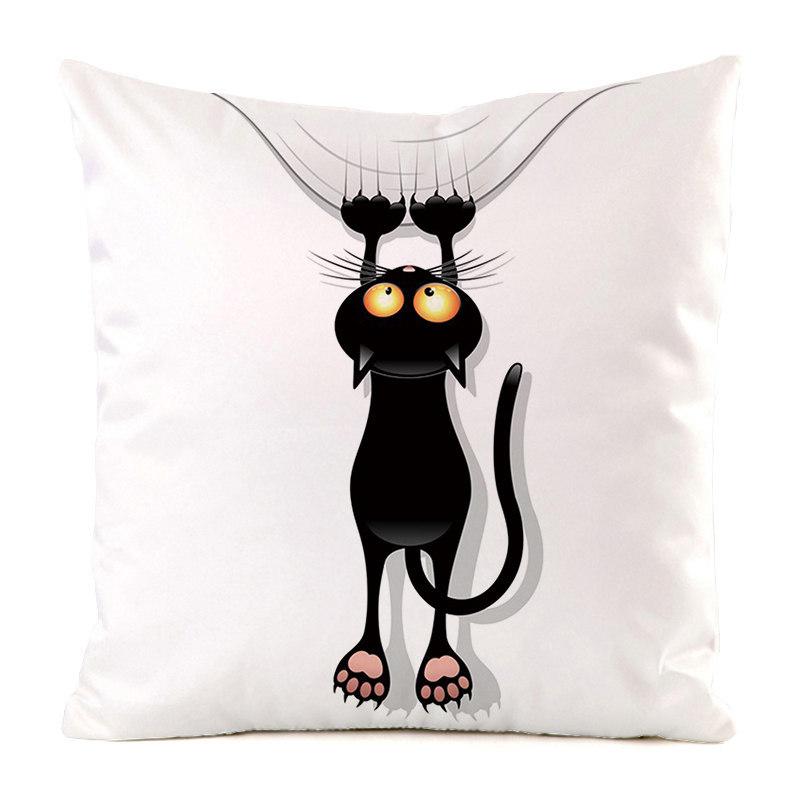 Creative Cartoon Black Cat Digital Printing Short Plush Pillow Covers For Car Sofa Office Cushion Cover Home Goods 60X60Cm