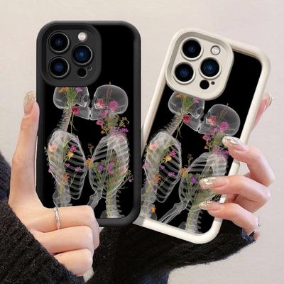 JT77 Black Couple Skulls Love Art for iPhone 17 16 15 Pro Max Samsung S26 S25 S24 Ultra A17 A16 A07 A56 Xiaomi 15T Redmi Note14 Pro Soft 15c TPU Case