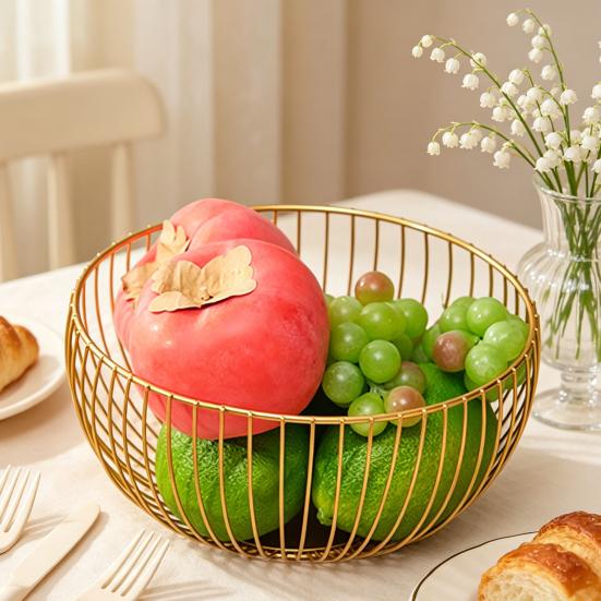 Household Fruit Plate Thickened Iron Fruit Bowl with Large-Capacity Draining Design for Kitchen Countertop Storage Anti-Rust Snack Basket Creative