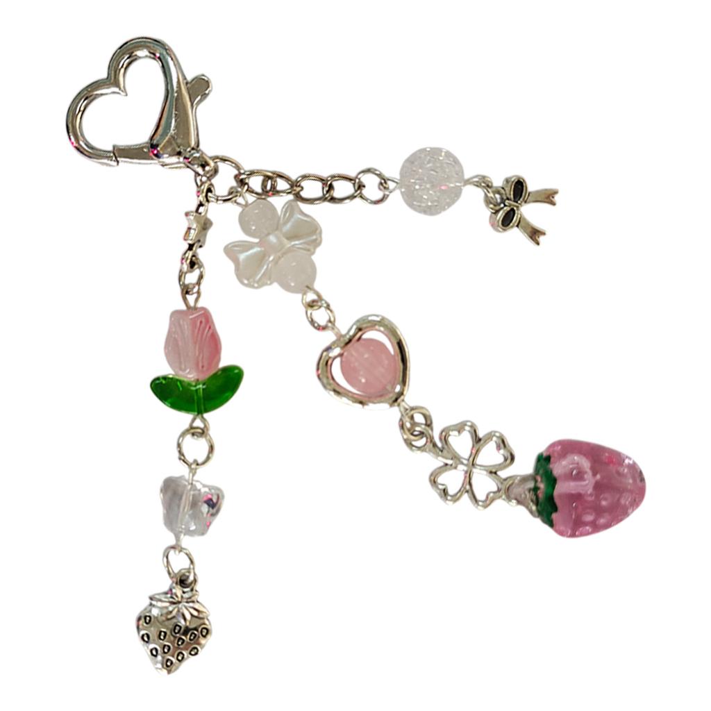 Aesthetic Star Strawberry Key Rings Elegant Bag Charm Bead Keychain Bag Pendant Key Ornament for Purses and Present