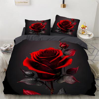 Colorful Rose 3D Printed Pattern 3pcs Single Double Queen Quilt Cover Pillowcase Bedding Set