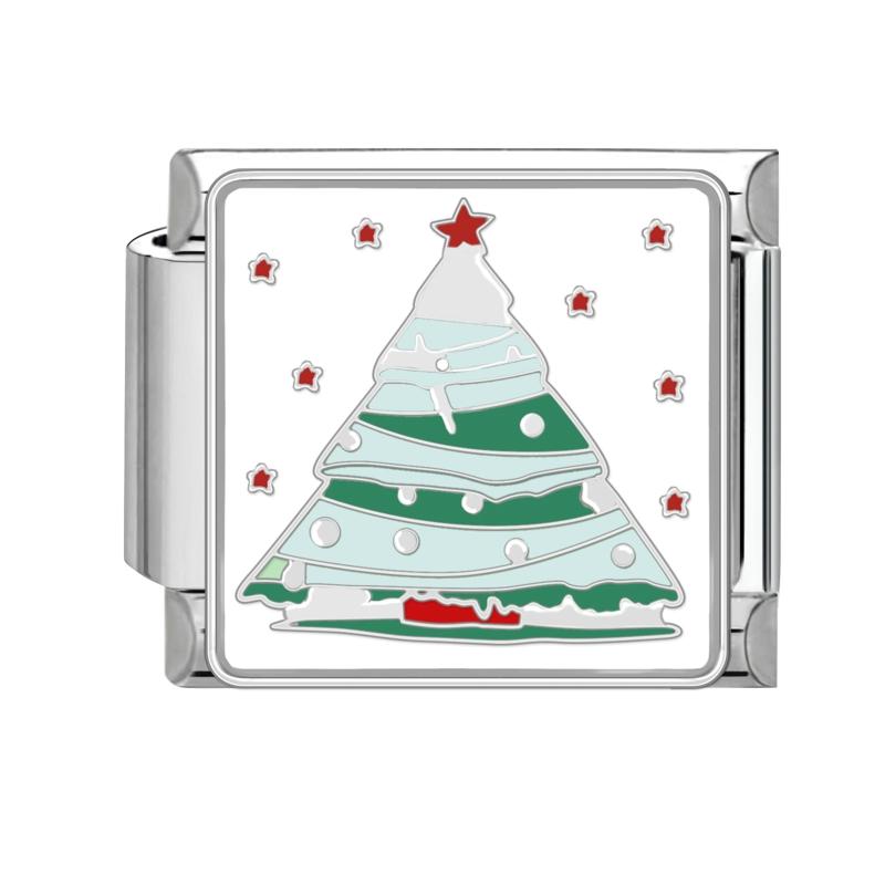 Lovely Santa Claus Snowman Christmas Tree Gloves Italian Charm Links Fit 9MM Stainless Steel Bracelet Women Men DIY Making Gifts