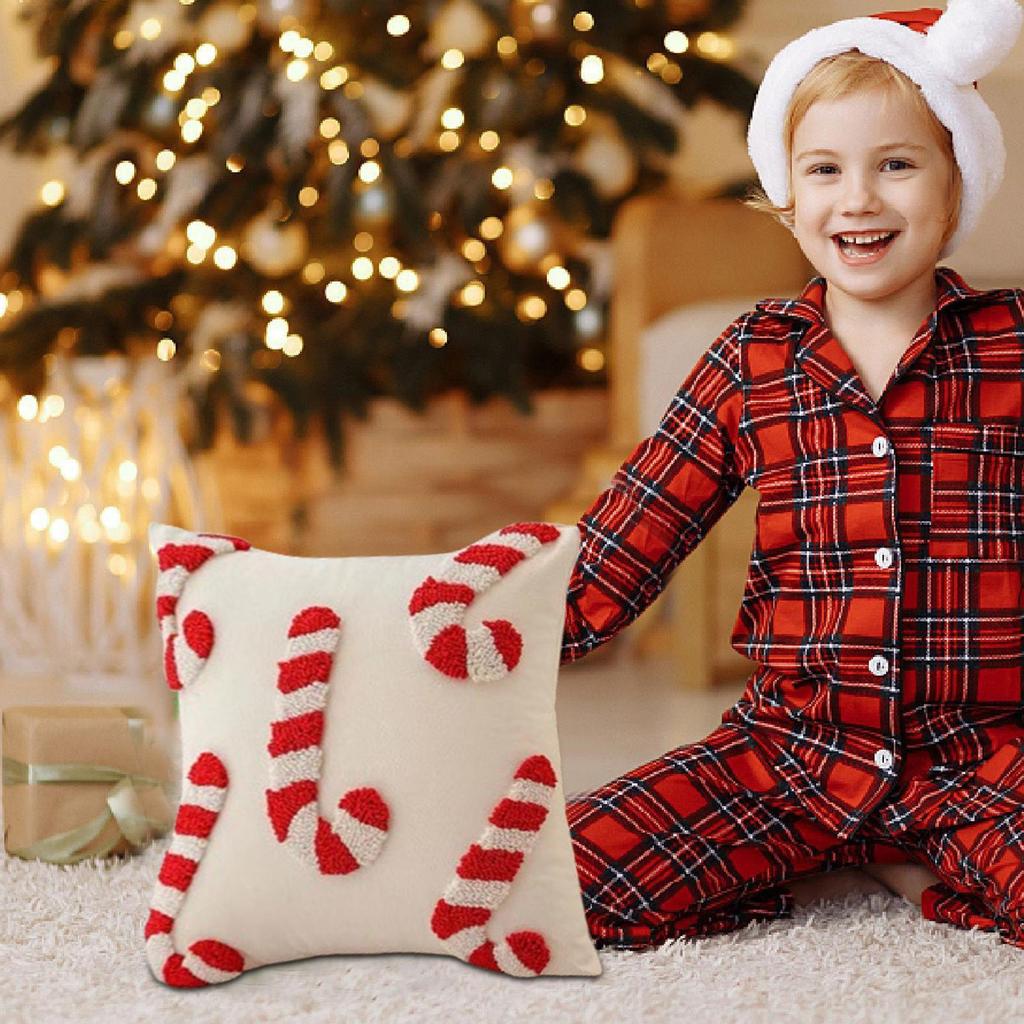 Christmas Cane Sugar Pillow Cover Zipper Closure Decorative Living Room Car Office Pillowcase 2025 Xmas Navidad Party Supplies