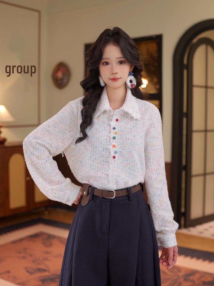 DaYuanSAD Women s Colorful Button-Up Long Sleeve Layering Shirt #S15083 Large белый