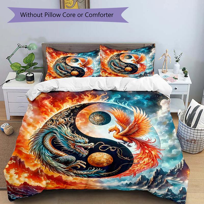 3 шт. Набор стеганых одеял «Дракон и Феникс в космическом балансе» Мультяшная тематика Набор стеганых одеял для кровати Милый персонаж Декор спальни Набор стеганых одеял для кровати Четыре сезона (1 Ков 135x200cm