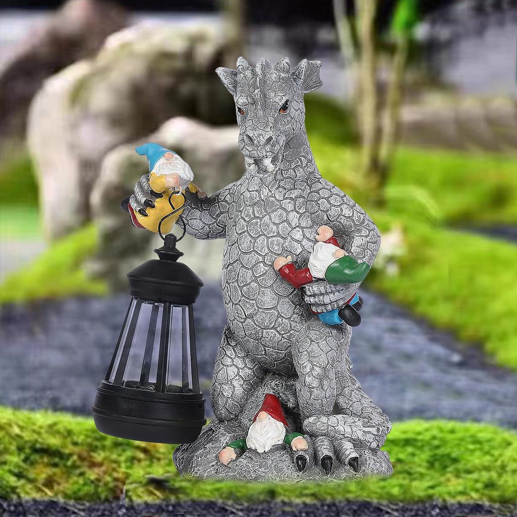 Statui de dragon Gnome, figurine de dragon, statui de dragon din rășină, animale, statuie de exterior, gnome, decor de grădină, decorațiuni de primăvară pentru casă