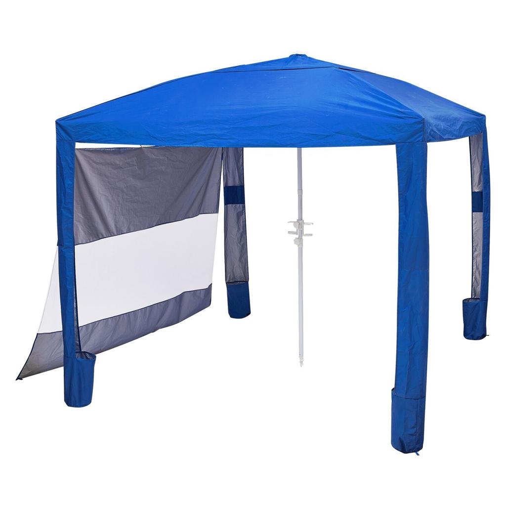 Beach Cabana, 2.4 x 2.4 m Beach Canopy with Side Wall, UPF 50+ Protection Easy Setup Cabana Tent with Sand Pockets, Adjustable Height Portable Shade