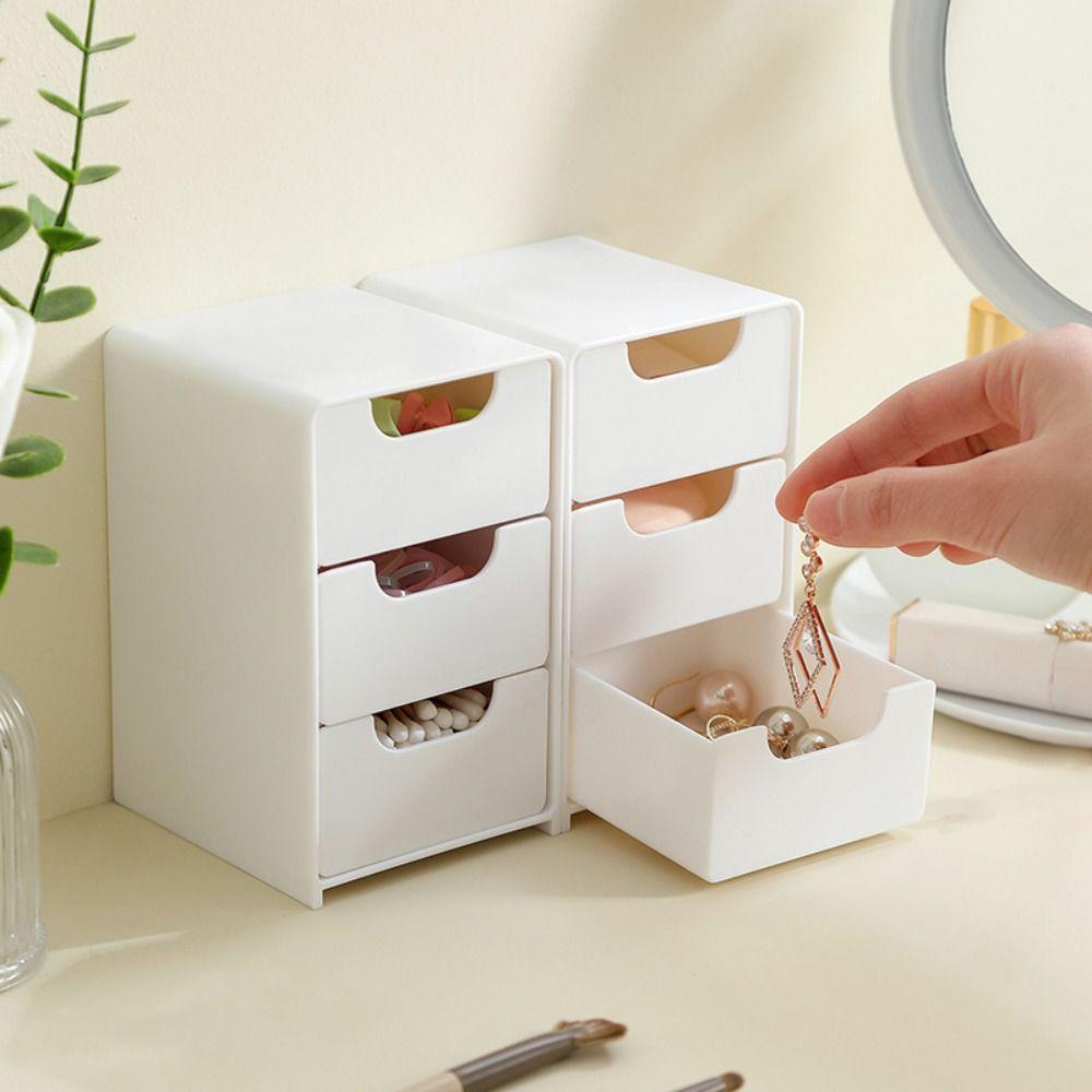 3-Tier Desktop Storage Box Mini Drawer Style Cosmetics Organizer Large Capacity Jewelry Box