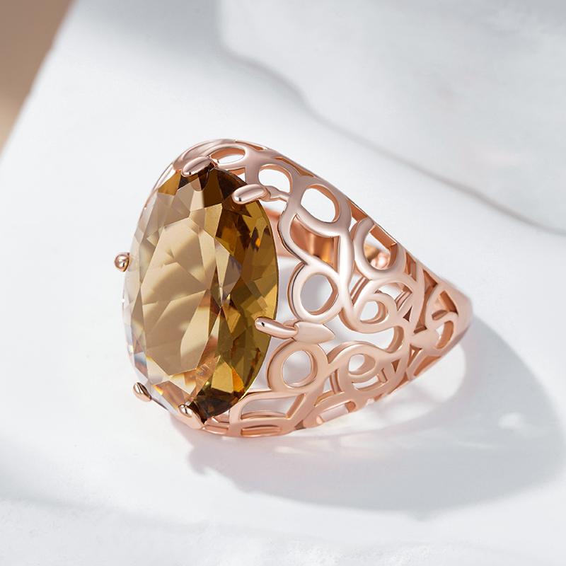 Fashion Oval Brown Natural Zircon Big Rings For Women Simple Rose Gold Color High Quality Ethnic Bride Wedding Jewelry